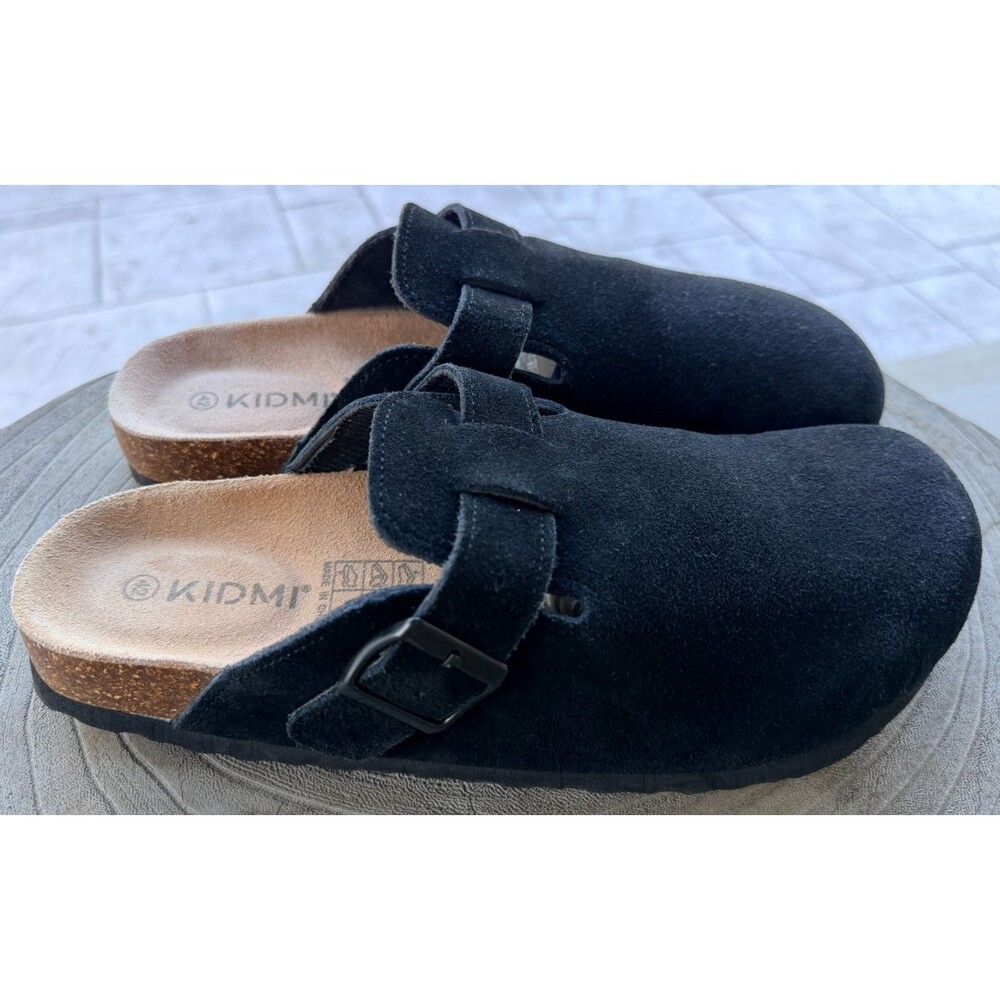 KIDMI Suede Clogs Women 42 Black Cork Sole Buckle Strap Quiet Luxury